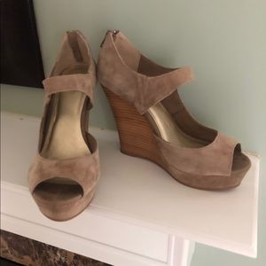 Seychelles suede taupe wedges